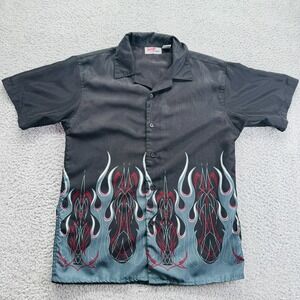 Vtg. XTREME LIMIT Flames Button Shirt Men Small Kids Large Blue Graphic 90s y2K